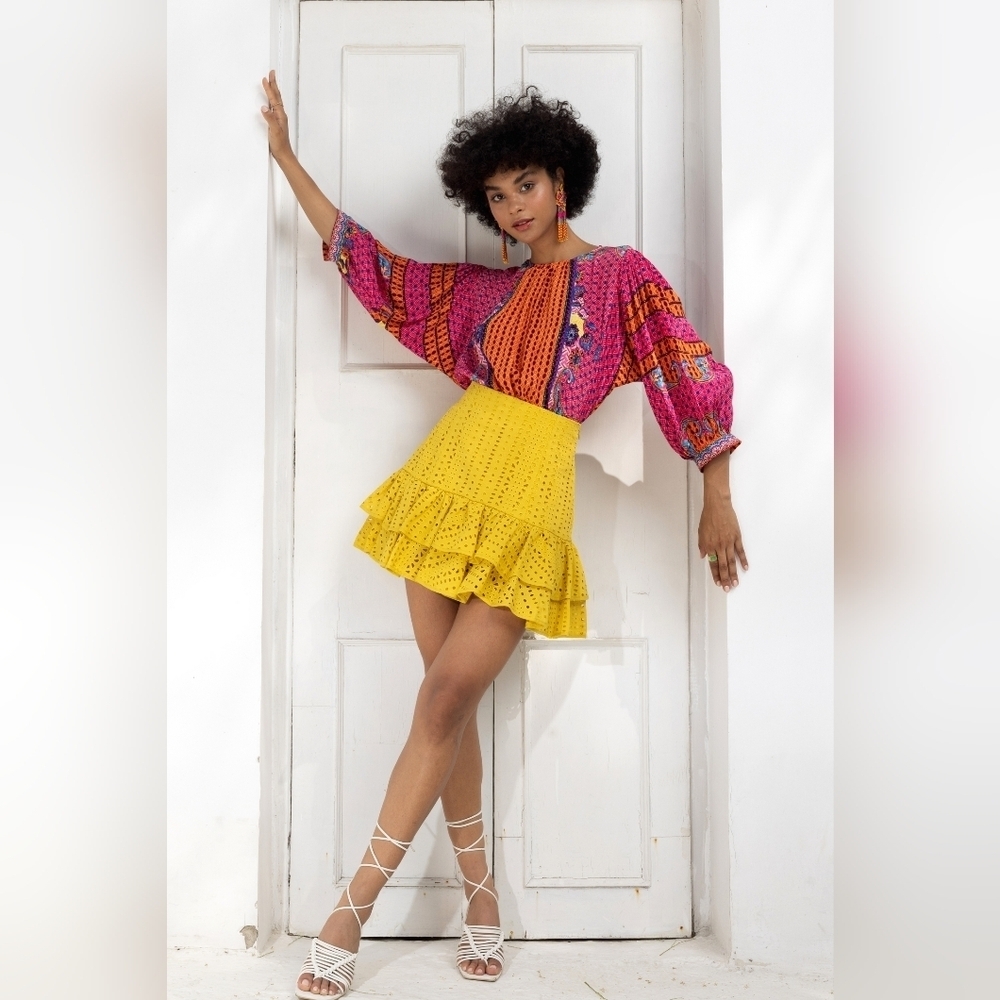 BHANUNI BY JYOTI EMILIA BEADED PEASANT TOP ( PINK)